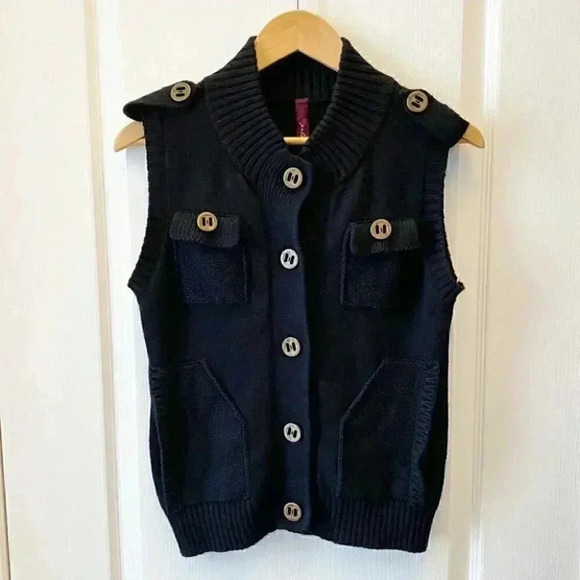 Pulse Sweater Vest Wool Cashmere Black Button Front Sleeveless Knit Size  Small - Picture 3 of 16